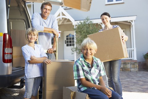 Packaged household items prepared for a local Fulham house move
